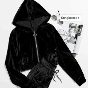 O-ring Zip Up Velvet Sweatpants Set